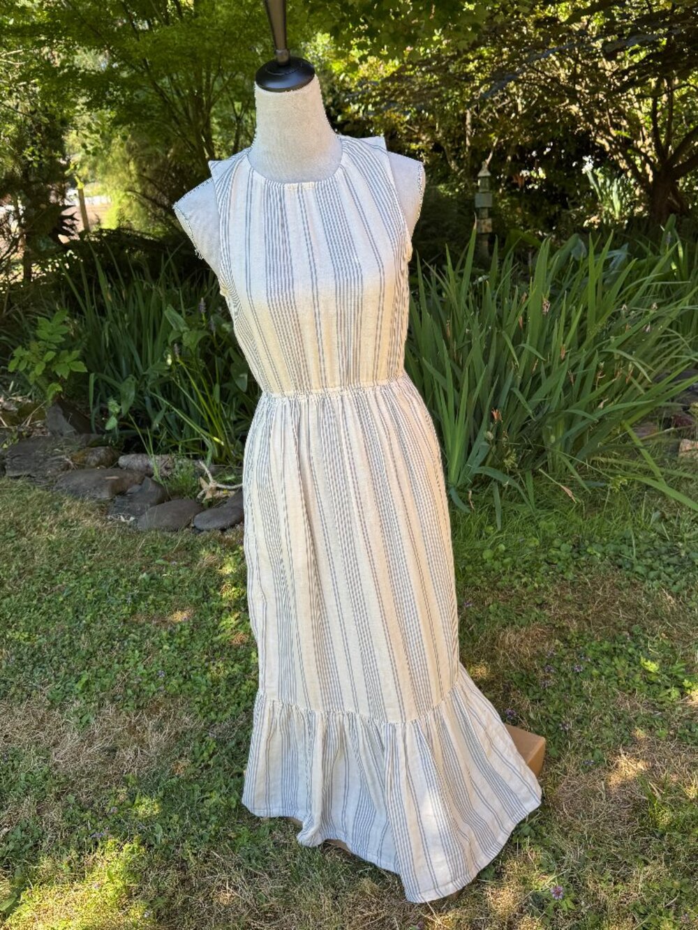 PACT Maxi Dress, Sleeveless, Striped, Tiered, Cotton, Size S